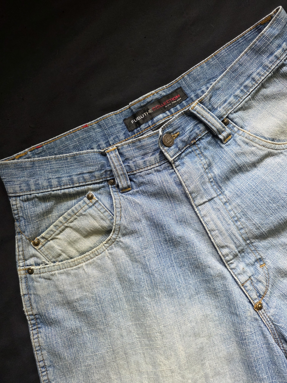 FUBU Mens Y2K Vintage Light Wash Denim Carpenter Shorts Baggy Bermuda Long Jorts - Picture 6 of 9